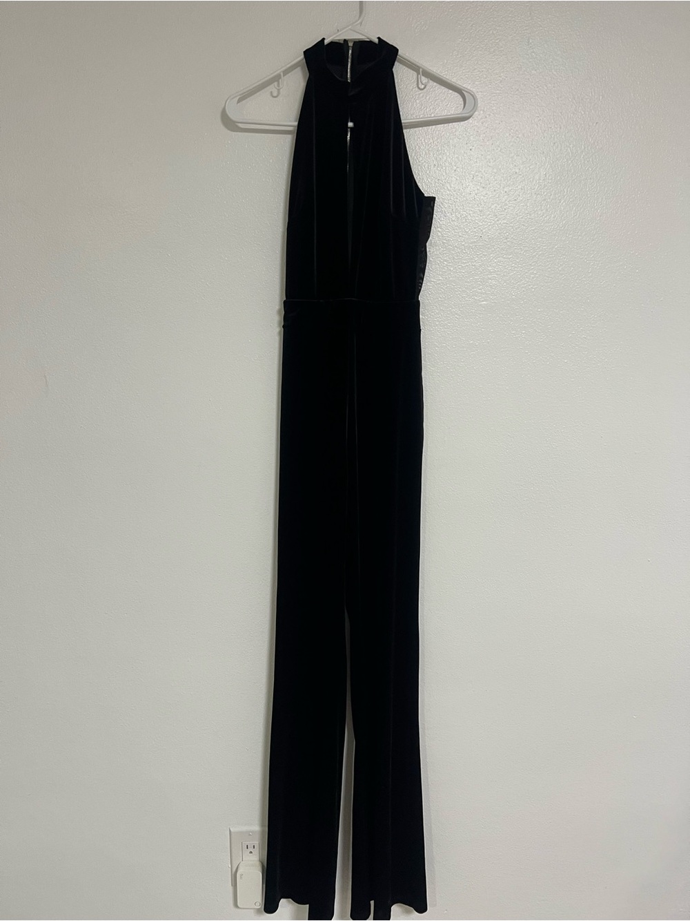 Sleeveless Velvet Halter Jumpsuit - Black